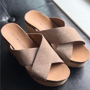 Lucky Brand Women's Tan Snake Skin Wedge Sandals